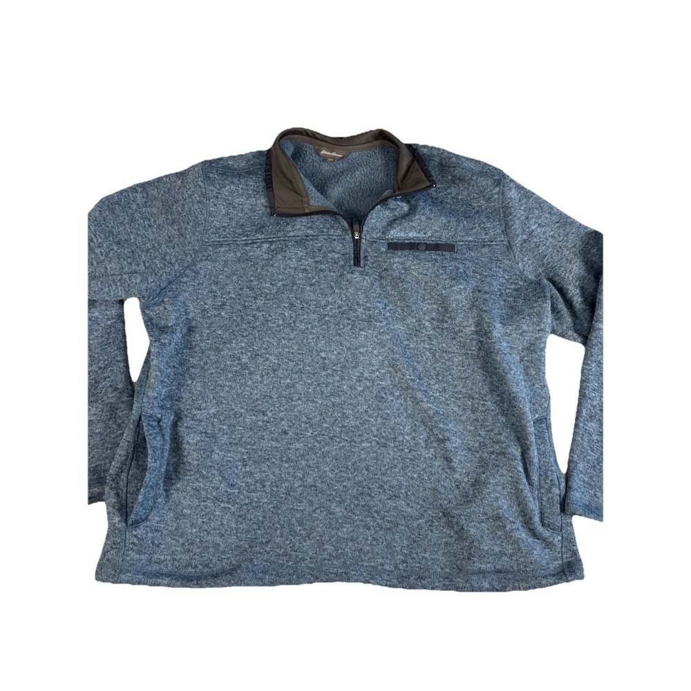 Eddie Bauer Mens‎ XXL Blue Quarter Zip Fleece Pullover Sweater Knit Jacket